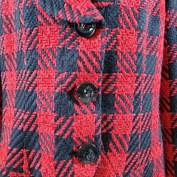 Coldwater Creek Red Black Houndstooth Blazer Jacket 3/4 Sleeve | Sz 14 - Picture 2 of 5